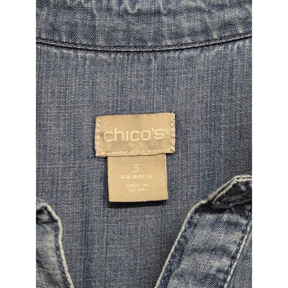 Chicos Womens 16 Shirt Dress Lyocell Chambray Denim Button Front Side Tie - Picture 7 of 9